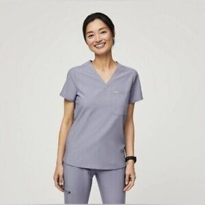 Figs Catarina Scrub Top in Vapor Blue Space Dye